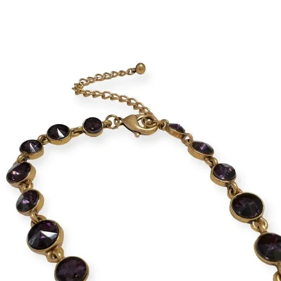 Vintage Amethyst Inlay Long Gold Tone Chain Necklace - Picture 5 of 8